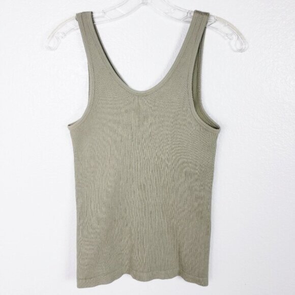 Athleta Recharge Ribbed Tank Top Olive/ Sage Green size M Athleisure Minimalist - Picture 3 of 11